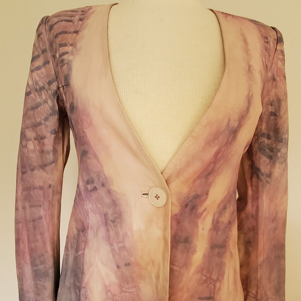 Theory Silk leather Shirt blazer jacket small XS 0 2 4 pink gray beige purple